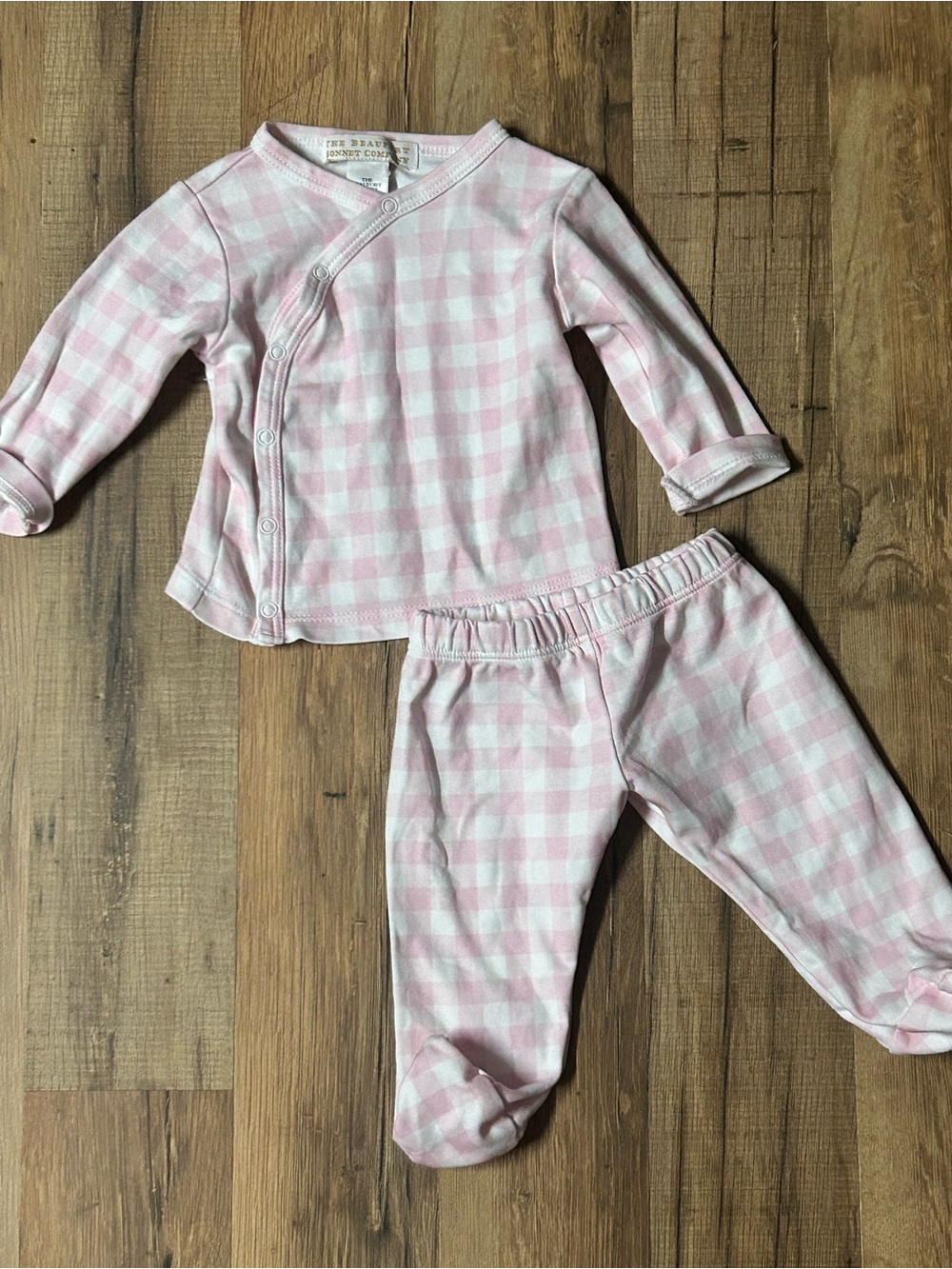 The Beaufort Bonnet Co (TBBC) Pink Plaid Pima Cotton Top & Footie Pants 0-3m